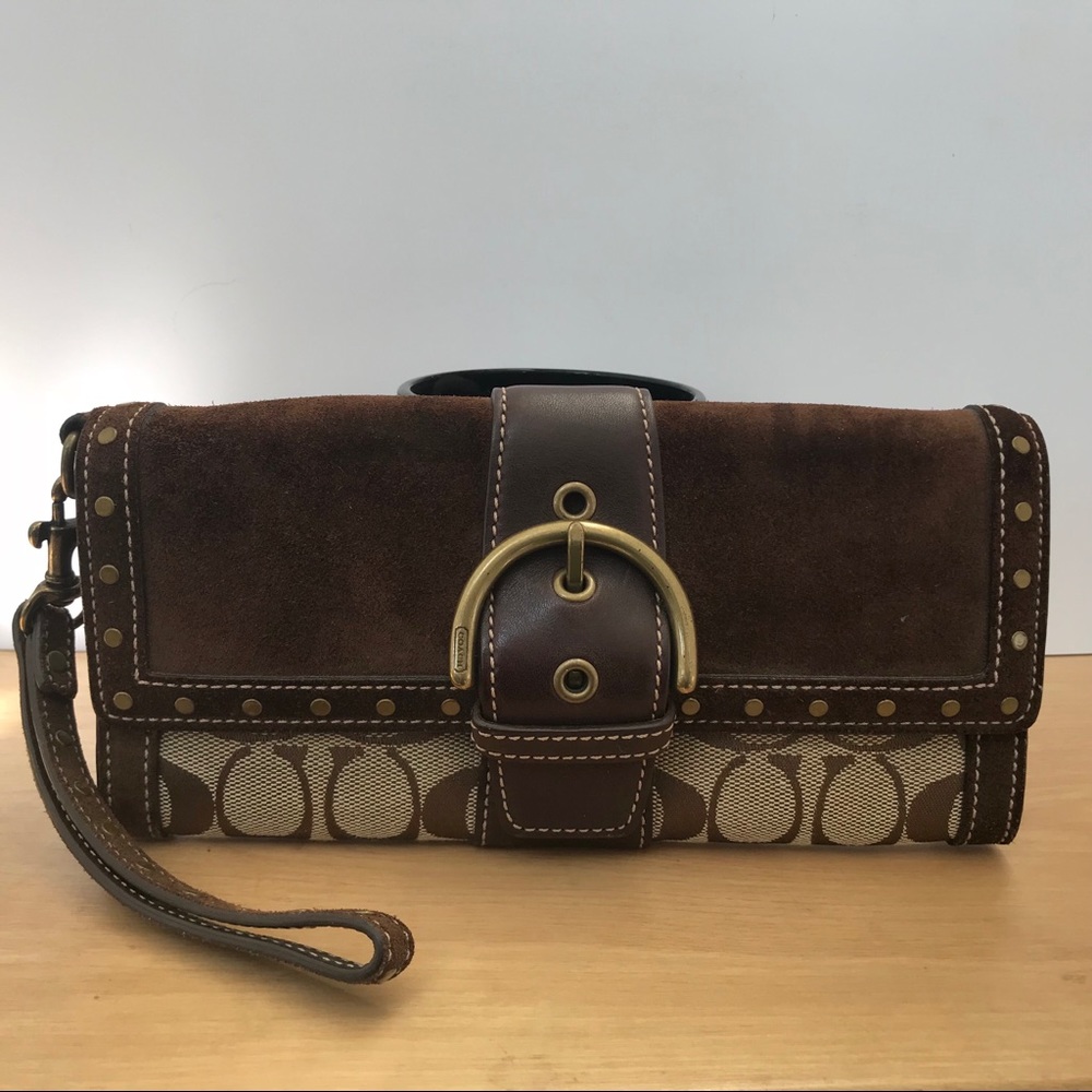 Coach Clutch Chocolate Brown Suede Wallet